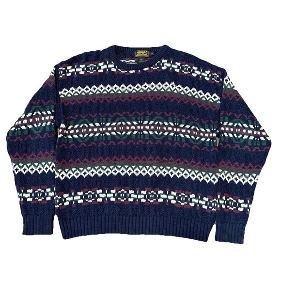 Vtg Eddie Bauer Fair Isle Cotton Holiday Sweater Crewneck USA Made Men XL EUC - Picture 1 of 11